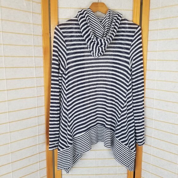 Splendid Nautical Beach Sweater Open Front Cardigan Navy White Size Small Hood - Picture 6 of 6